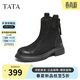 他她（TATA）他她秋冬牛皮瘦瘦靴時(shí)尚短靴切爾西靴WXB08DD5 黑色（單里） 37