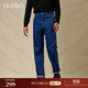 SKARO【重工質(zhì)感】高腰直筒牛仔褲男士高端商務(wù)休閑藍色寬松長(cháng)褲 深藍色SKF152 L （=西褲48碼）