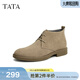 他她（TATA）英倫馬丁靴短靴男士加絨真皮商務(wù)高幫鞋皮鞋秋冬VVX03DD4 駝色 43