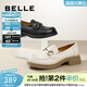 百麗（Belle）時(shí)尚百搭牛皮樂(lè )福鞋女商場(chǎng)款舒適軟底JK小皮鞋通勤單鞋A5V1DAA4 米白 38 (240mm)