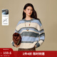 茵曼2025冬季女裝新款撞色條紋簡(jiǎn)約圓領(lǐng)毛衣慵懶寬松套頭針織衫  藍彩條 M