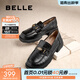 百麗（Belle）元寶樂(lè )福鞋女棕色英倫風(fēng)粗跟小皮鞋舒適通勤單鞋D2S1DCA5預售 黑色-寬版 37 (235mm)