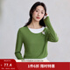 茵曼（INMAN）撞色拼接假兩件長(cháng)袖T恤女2026春季復古顯瘦修身內搭打底衫 綠色 XL