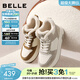 百麗（Belle）撞色高幫鞋女冬季新款商場(chǎng)同款厚底增高加絨休閑板鞋E6T1DDD5 米色/灰-厚絨 38 (240mm)