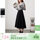 三彩2025春季新款高腰半身裙磨毛A字裙顯瘦中長(cháng)裙大擺傘裙女
