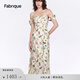 Fabrique【郁花園】桑蠶絲落肩兩穿印花連衣裙女夏季新款 草綠 S