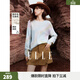 ELLE暈染綿羊毛圓領(lǐng)針織衫女2025秋季新款馬海毛慵懶寬松套頭毛衣 淺綠 M