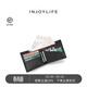 INJOYLIFE男女短款錢(qián)包 兩折小錢(qián)包情侶真皮十字紋 青年簡(jiǎn)約皮夾 黑色 - 新LOGO