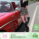 三彩2025夏季新款格紋半身裙不對稱(chēng)短裙皮袢扣A字裙復古女