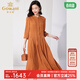 喬萬(wàn)尼真絲蠶桑絲連衣裙夏季新款女士修身中袖長(cháng)裙 沐絲橙 M