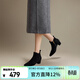 千百度（C.BANNER）粗高跟時(shí)裝靴女款通勤顯瘦短靴A24569755 黑色-絨面 37
