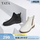 他她（TATA）法式通勤切爾西靴女靴子牛皮革休閑短靴冬季新款7BJ46DD4 米白 34
