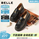 百麗（Belle）復古抓皺一腳蹬牛皮樂(lè )福鞋女2026春新商場(chǎng)款小皮鞋F2A1DAA6預售 黑色 36 (230mm)
