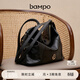 半坡飾族（bampo）新款綿綿雙肩包報喜包女包多功能單肩斜挎牛皮舒適大容量包包 墨碳黑