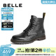 百麗（Belle）潮搭馬丁靴男商場(chǎng)同款牛皮褶皺英倫風(fēng)工裝靴8CM01DD3 黑色-單里 40 (250mm)