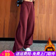 歐貝汐香蕉褲加絨運動(dòng)鐮刀褲女2026春秋季新款休閑直筒闊腿褲加厚衛褲 安哥拉紅【加厚】 加絨 M