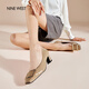 NINE WEST高跟鞋粗跟新款真皮通勤方頭金屬扣女士單鞋子 杏色 38