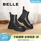 百麗（Belle）切爾西靴女商場(chǎng)同款黑色冬季英倫皮靴短靴X2G2DDD3 黑色 38 (240mm)
