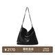 裘真植鞣羊皮云舒流浪包大容量垃圾袋通勤包休閑單肩斜挎hobo包女 黑色