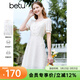 百圖betu女裝夏季新款連衣裙方領(lǐng)蕾絲面料裙子X(jué)型連衣裙女2303D04 米白 M