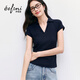 伊芙麗朱珠代言26夏季新款女裝V領(lǐng)Polo上衣高彈修身插肩短袖T恤 藏青 L