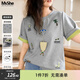 MsShe【原創(chuàng  )刺繡短袖T恤】大碼女裝2025新款夏裝胖mm顯瘦寬松上衣 A款-花灰色現貨 3XL
