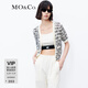 MO&Co.針織衫開(kāi)衫春設計感小香風(fēng)撞邊V領(lǐng)短袖短款收腰薄款摩安珂 白底黑花 M 165