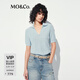 MO&Co.針織衫法式POLO開(kāi)襟干爽輕薄短款短袖 摩安珂 冰灰藍色 S /160