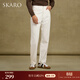 SKARO【親膚丹寧】高腰直筒白色牛仔褲男士商務(wù)休閑褲子秋季長(cháng)褲 白色SKF161 M （=西褲46碼）