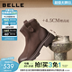 百麗（Belle）復古時(shí)裝靴女冬季新款商場(chǎng)柔軟羊皮舒適粗跟加絨短靴E5S1DDD5 啡色-單里 38 (240mm)