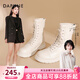達芙妮馬丁靴女2026秋季新品百搭厚底英倫風(fēng)系帶黑色短靴子女靴 白色 36