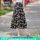 婭麗達（YERAD）國風(fēng)裙子女薄款水墨碎花半身裙女2024新款夏季a字雪紡長(cháng)裙 黑色 (A0)-國風(fēng)碎花 XL