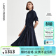 朗姿復古設計感氣質(zhì)休閑長(cháng)裙高級感襯衫裙女裙子 藏藍色 L