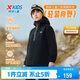 特步（XTEP）童裝連帽兒童外套運動(dòng)防風(fēng)潮流拼色長(cháng)袖上衣 純正黑 150