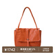 裘真復古001郵差包女單肩通勤大容量斜挎包植鞣頭層牛皮包 焦糖色-大號