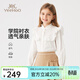 英氏（YEEHOO）兒童襯衣女童襯衫春季花邊淑女學(xué)院風(fēng)長(cháng)袖上衣春季新款中大童裝 條紋大翻領(lǐng)白色 140