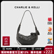 CHARLIE&KELLI品牌女士包包新款小眾單肩斜挎包高級感通勤包牛角包女包生日禮物 黑灰色【生日禮物送女友送老婆】