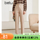 betu百圖女裝氣質(zhì)通勤款中高腰彈力毛呢休閑煙管顯瘦直筒西褲2110T52 杏色 S