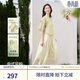 歐莎（OSA）新中式盤(pán)扣雪紡連衣裙套裝女夏新款古典印花襯衫半身裙兩件套 清新綠 L