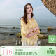 三彩2025夏季新款暈染襯衫圓領(lǐng)串珠飄帶小衫七分袖寬松氛圍感M 黃色暈染 M 160/84A