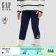 蓋璞女幼童冬季款logo加絨松緊腰針織長(cháng)褲兒童裝打底863989