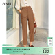 AMII女裝2025休閑西裝褲女秋季高腰職業(yè)西褲顯瘦直筒褲子黑色 卡其 S 155/64A