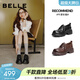 百麗（Belle）復古抓皺牛皮牛津鞋女2026春新質(zhì)感厚底英倫風(fēng)單鞋B3010AM6預售 黑色 37 (235mm)