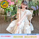 G.duck小黃鴨童裝女童連衣裙夏裝薄款2026新款韓版兒童碎花裙女孩公主裙 米色 160 建議13~14歲（150-160cm）