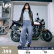 Lee25秋冬新品五袋款寬松中藍男女同款寬腿牛仔褲 中藍色  M 