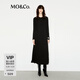 MO&Co.連衣裙保暖德絨抓毛圓領(lǐng)解構側開(kāi)叉小黑裙A字廓形摩安珂 黑色 M 165