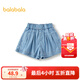 巴拉巴拉童裝兒童短褲女童牛仔褲夏季新款A字裙褲蝴蝶結抑菌 牛仔淺藍88101 130