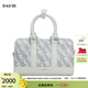 RARE【禮物】威雅配飾灰色帆布底老花拼皮波士頓包 淺灰色
