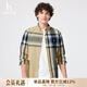 哈吉斯（HAZZYS）男裝 春季款棉彈男襯衣大格紋經(jīng)典長(cháng)袖襯衫男ASCZK1CAK04 米色BI L （175/96A 48）