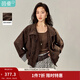 茵曼（INMAN）復古格子拼接麂皮絨短外套2026春季女裝新款百搭寬松夾克上衣 深咖啡 L
